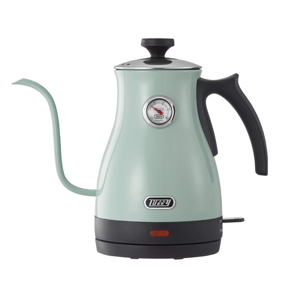 Toffy K-KT3-PA Electric Kettle with Thermometer (Pale Aqua) Suitable Temperature Coffee Drip Hand Drip Empty Heating Prevention Gooseneck Spout Retro