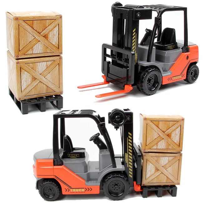 Liberty Imports Toy Forklift Truck with Pallet & Cargo - 1:22 Scale Friction Powered Wheels & Manual Lifting Control - Warehouse Lifting Vehicle for Kids Play