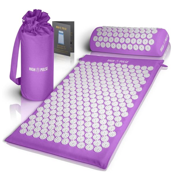 High Pulse Akupressur Set + 5 Ringe + Poster - Akupressurmatte und Kissen stimuliert die Blutzirkulation und löst Verspannungen