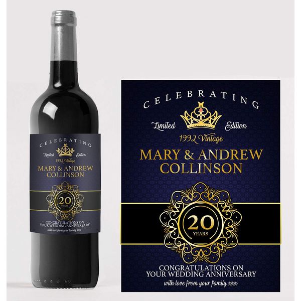 Personalised Anniversary Wine Bottle Label, Any Wording