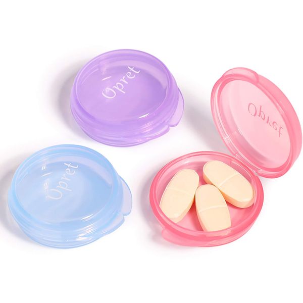 Opret Small Pill Box (3 Pcs), Cute Pill Case Portable for Pocket Purse Briefcase Travel Pills Box Medicine Storage Container Earplug Case (Rose&Blue&Purple)