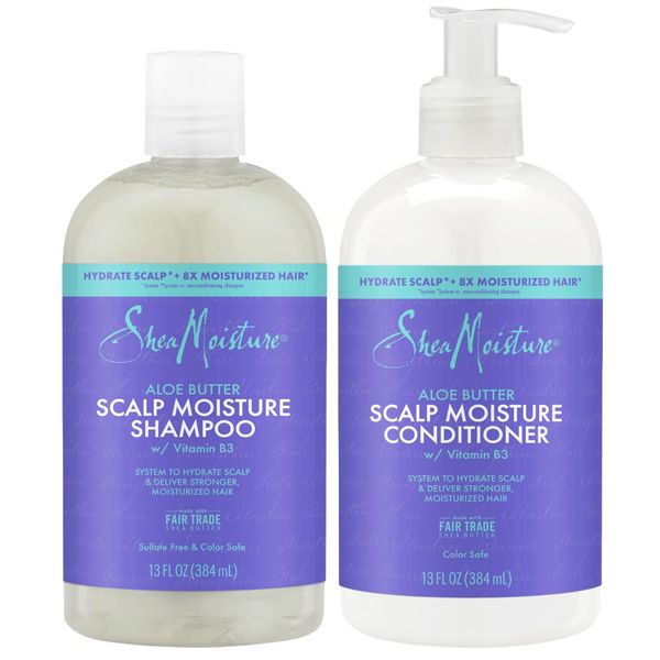 Shea Moisture Dry Scalp Shampoo and Conditioner Set with Aloe Butter & Vitamin B3, Shea Butter Curly Hair Products, Shea Moisture Hydrate and Repair Scalp + Moisturize Hair, 13 Oz Ea