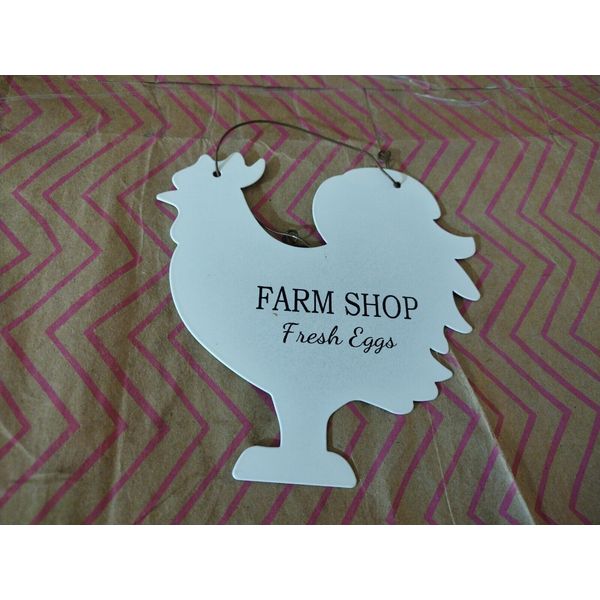 Chicken Metal Farm Shop Fresh Eggs Wall Hanger (small).