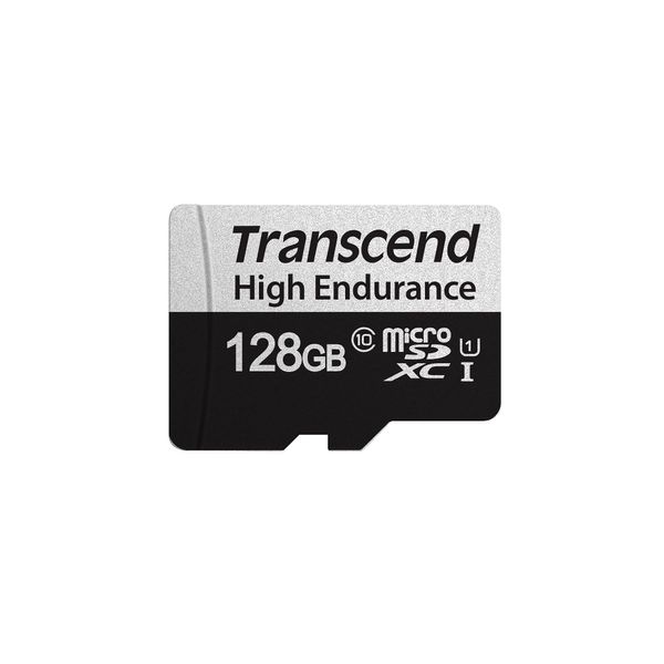 Transcend TS128GUSD350V-E MicroSD Card, High Durability, 128 GB, UHS-I U1 Class 10, Dash Cam, Security Camera, Includes SD Card Adapter, Data Recovery Software Provided (English Language Not Guaranteed)