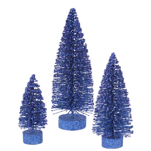 Vickerman 5"/7"/9" Blue Glitter Oval Artificial Christmas Tree, Unlit - Faux Christmas Tree Set - Seasonal Indoor Home Decor
