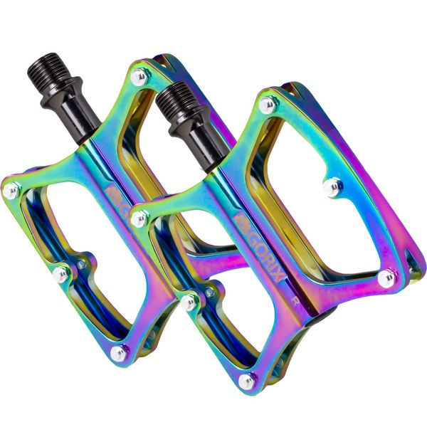 GORIX (GX-OIL11) Bicycle Pedal, Lightweight, Wide Tread, Oil Slick, Flat Pedal, Anti-Slip Pin, Spike