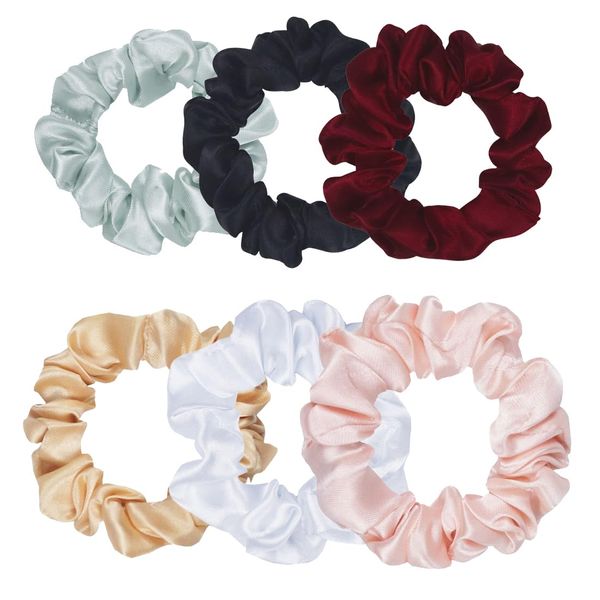 6 Stück Haargummis Seide Scrunchies Satin für Damen Seide Haarringe Damen Pferdeschwanzhalter Haarband aus Seide Verpackung MEHRWEG (Burgunderrot/Champagnergold/Schwarz/Rosa/Weiß/Grau)