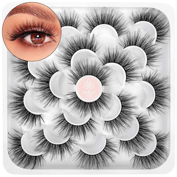 DYSILK Falsche Wimpern Lashes - Künstliche Wimpern 10 Paar 6D 19mm Wimpern Extensions Künstliche Wimpern Falsche Wimpern Natürlich Eyelashes Selbstklebende Wimpern Cat Eye Lashes