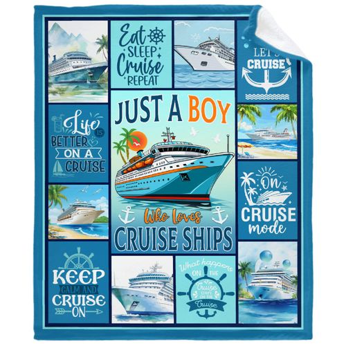 Cruise Blanket Just A Boy Who Loves Cruise Ships Fleece Blanket Kids Adult Ocean Voyage Cruise Ship Print Lightweight Throw Blankets Soft Cozy Bedroom Couch Sofa (50" L X 40" W)
