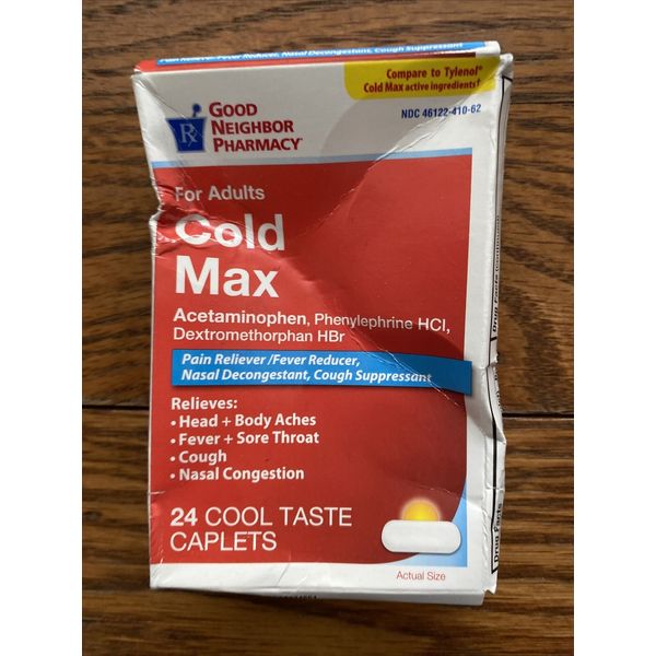 Lot of 2 - Cold Max For Adults - Acetaminophen 24 Cool Taste Caplets