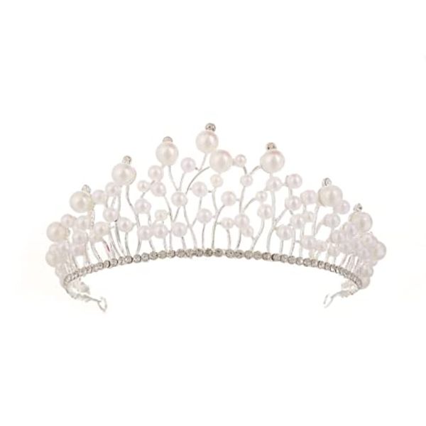 JORCEDI Pearl Rhinestone Tiaras and Crowns Headband Princess Queen Headdress For Headband Girls Crown Rhinestone Wedding Bridal Prom Birthday (Silver)