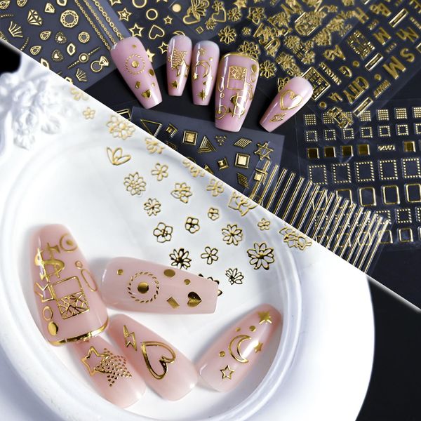 30 Nail Art Stickers Fai da Te, 3D Adesivi Unghie autoadesivi Oro, Farfalla Fiori adesivi per unghie artistiche, Luna Stella Sole Decalcomanie e Molti Altri Temi Unghie Decorazioni Accessori