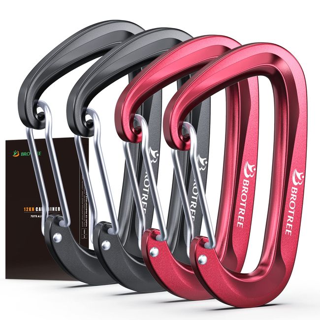 Brotree Carabiner 12KN (264.5 lbs (1200 kg) for Hammocks, Lightweight, D-Ring, Key Holder, Aluminum, Locking Carabiner, Sling, For Outdoor Activities, Camping (Wire Gate Series)