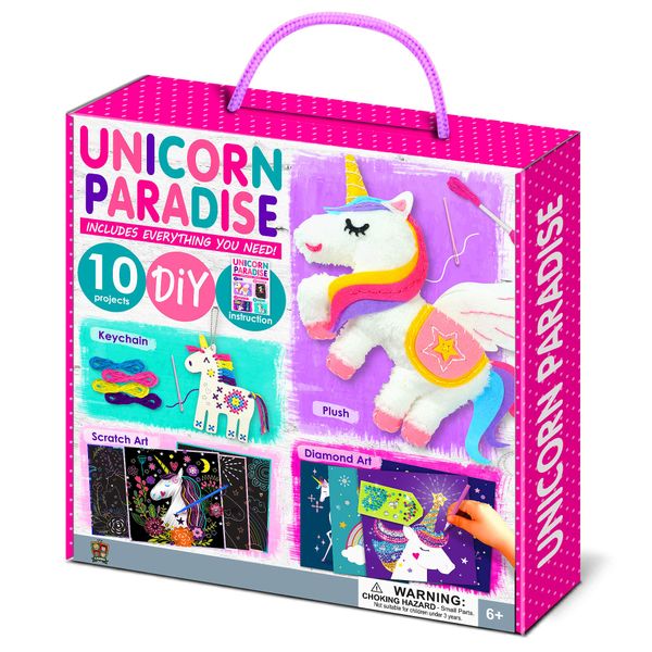 My Unicorn Paradise 4-in-1 DIY Mega Kit for Kids (10 Arts and Crafts Projects: Sewing Kits for Doll and Keychain, Scratch Art, Diamond Art) Handcraft/Creative Art/DIY Craft