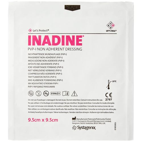 Inadine JKP01491 PVP-I Non-Adherent Dressing Drug, 9.5 cm Width, 9.5 cm Length (Pack of 10)