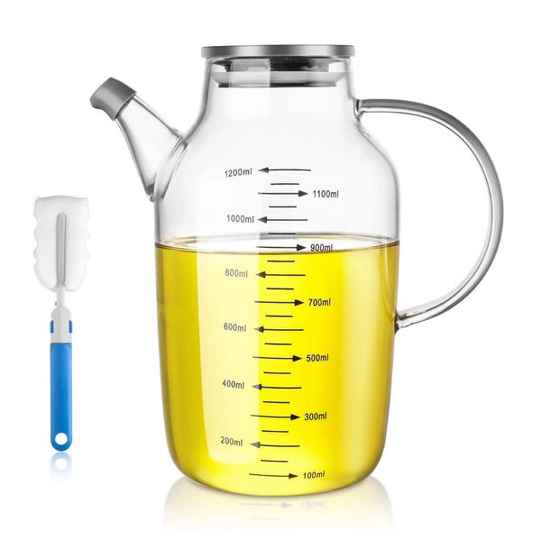 Large Glass Cooking Oil Bottles 1200ML/40 Ounce Oil and Vinegar Dispenser Cru...