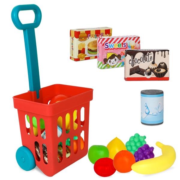 Playkidz Toy Shopping Cart Play Set, Plastic Food Toys, Interactive Play Set, Learning Resources & Pretend Play Fun, Ages 3+