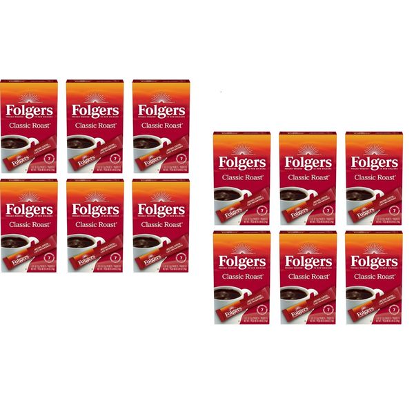 84 Folgers Classic Roast Instant Coffee Single Serve Sachets 12 Boxes FAST SHIP