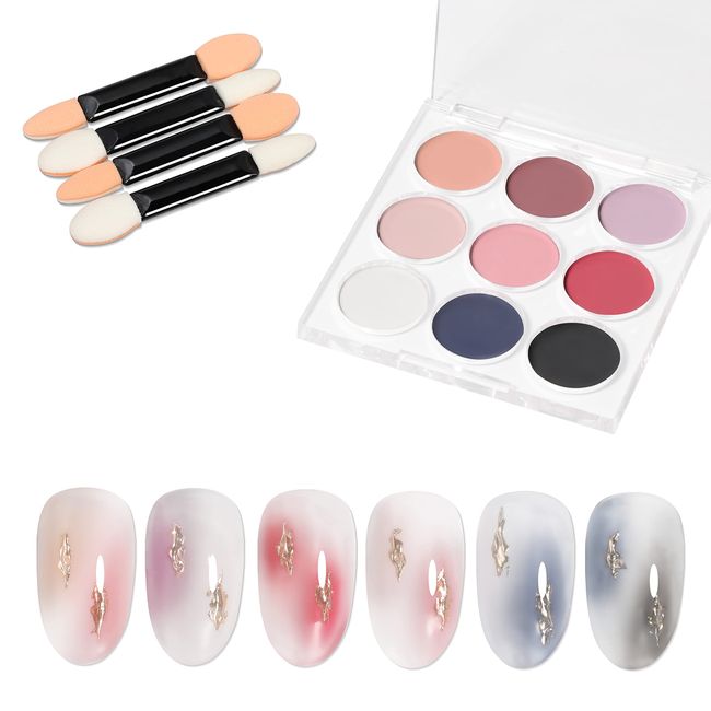 Coikaze Gradation Nail Powder, 9 Colors, Palette, Nail Powder, Nail Color Powder, Mirror Nail Powder, Metallic Nails, Nail Art, DIY Nails, Nail Supplies, Gel Nails, Gradient Color, 4 Sponge Tips Included (02 Palette)