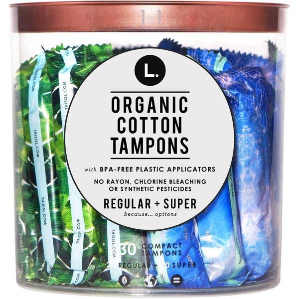 L. Organic Cotton Regular and Super Absorbency Compact Tampons Multipack 30 Count