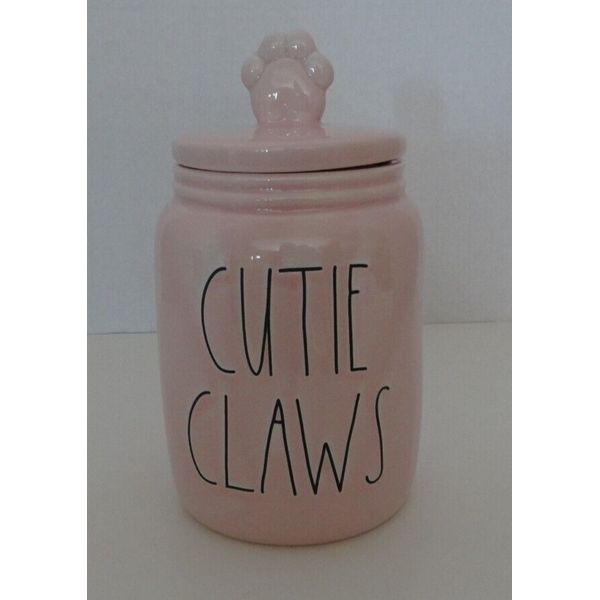 NEW RAE DUNN CUTIE CLAWS PINK PET DOG CAT  TREAT  JAR/CANISTER WITH PAW LID