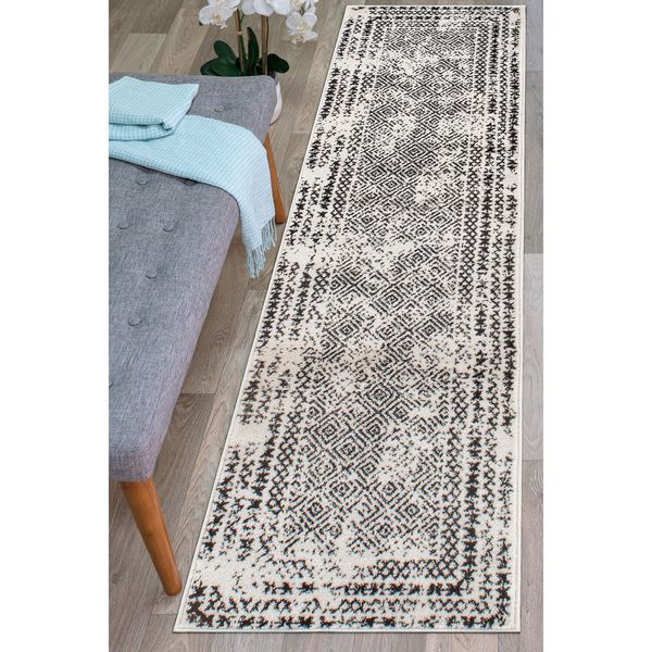 Rugshop Rugs Runners Bohemian Distressed Border Black Rug Kitchen Area Rugs 2x7