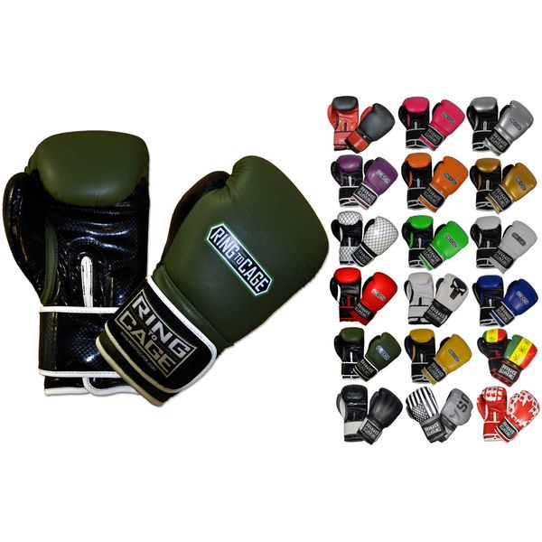 Ring to Cage Gym Training Stand-Up Boxing Gloves (Marine Green/Black, Large Weighs 16oz)