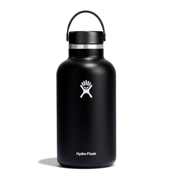 HYDRO FLASK - Water Bottle 1893 ml (64 oz) with Flex Cap - Vacuum Insulated Stainless Steel Reusable water Bottle - Leakproof Lid - Hot and Cold Drinks - Wide Mouth - BPA-Free - Black