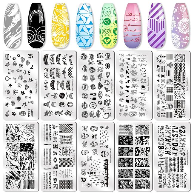 Biutee Nail Stamping Plates set 8 pcs Nail stamping polish gel 10pcs  Templates with stamper Nail Art Plates set Nail Plates animal flower design