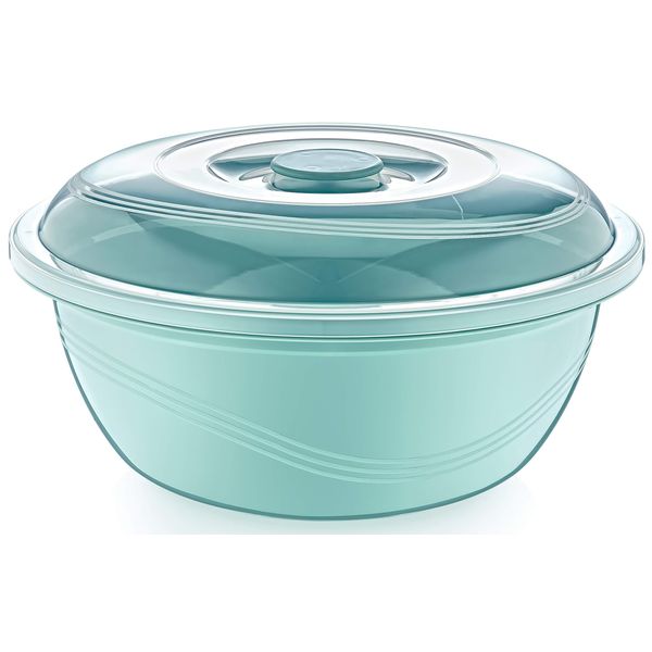 Round Plastic Mixing Bowl with Lid Bread Dough Proofing Salad Fruit Food Storage (Clear Lid, Basin Colour Will Vary Dependent on Stock) (1, 10 Litre)