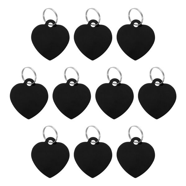 Pet ID Tags, Engraving Tags, Heart-Shape Dog ID Tag, Black Blank Tags, 10pcs