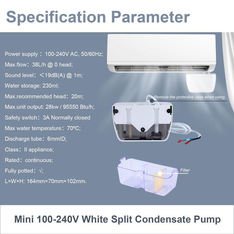 Mini Split Condensate Pump, AC Hvac Silent Condensate Pump, 100-240V ...