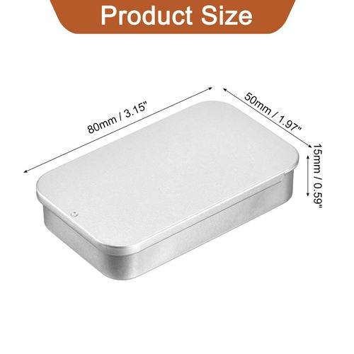 uxcell 2 Pcs Metal Tin Box Container, 3.1x2x0.6 Inch Slide Top Tin Containers Empty Rectangular Storage Box Portable Mini Tin Case for Candy Cosmetic Crafts, Silver