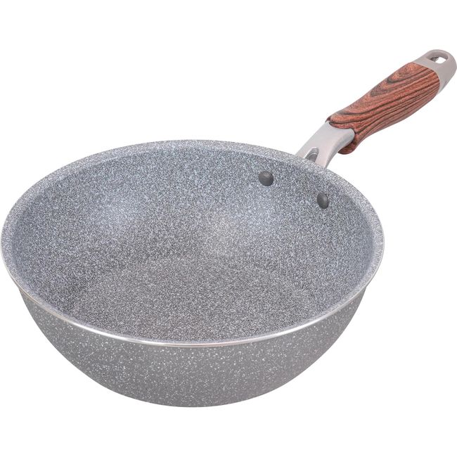 Wahei Freiz RB-2897 Light and Durable Deep Frying Pan, 8.3 inches (21 cm), Fluorine Resin Processing, PFOA Free, IH Gas, Light Stone, IH Gas