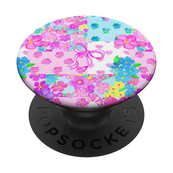 Watercolor Summer Floral Patchwork Collage Scrapbook Bows PopSockets Adhesive PopGrip