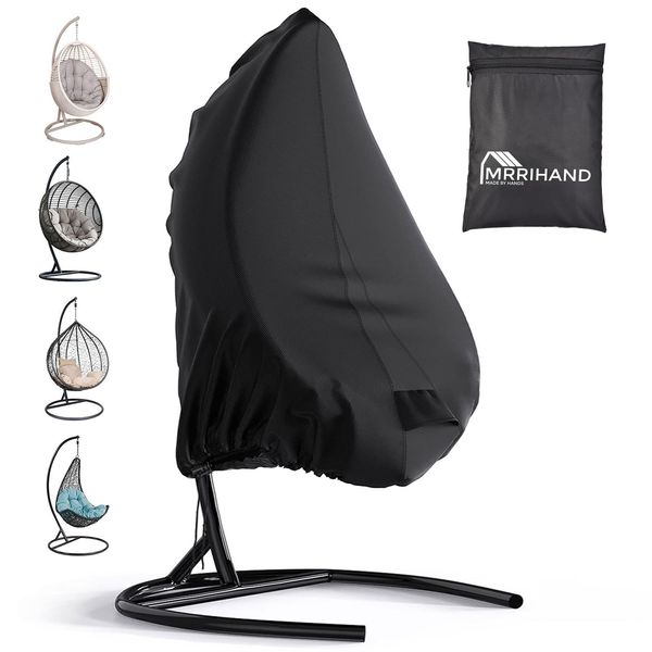 Mrrihand Egg Chair Covers Waterproof 190x115cm with Air Outlet, Black Hanging Egg Chair Cover with Zipper and Drawstring, Swing Chair Cover Anti-UV Tearproof Oxford Fabric