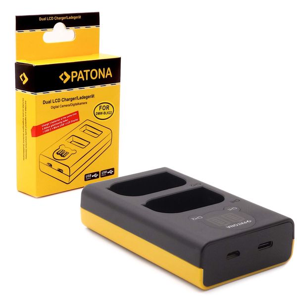 PATONA 9886 - kompatibel mit Akku Panasonic DMW BLK22 E - Ladegerät USB DUAL LCD - (Eingang USB-C oder Micro-USB)