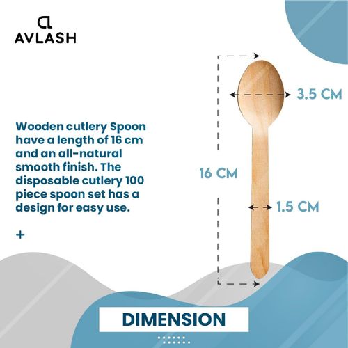 Avlash® [ Pack of 100 ] Disposable Wooden Spoons, Biodegradable Wooden Spoon - 16cm Long | Eco Friendly & Plastic Free Wooden Spoons - Ideal for Wedding, Picnic, Party, Office (Spoons)