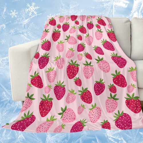 Strawberry Cooling Blankets for Hot Sleepers Pink Fruit Lovely Strawberry Cool Throw Blanket, Lightweight Cute Pink Ice Blanket 40" x 60" Summer Cold Blankets for Night Sweats