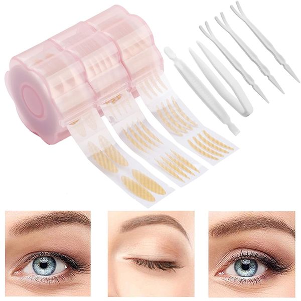 Pack of 1800 Slip Lid Tapes, Invisible Double Eyelid Bands, Waterproof, Double Lids, Tape, Eyelid Lifting Without Surgery, Skin Colour, Slip Lid Tapes with Fork Rods, Tweezers (3 Sizes)