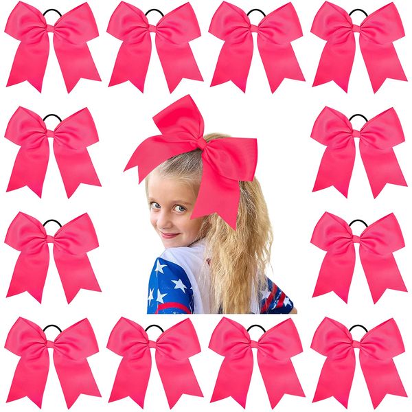 8" Large Cheer Bows Ponytail Holder Girls Elastic Hair Ties Bulk Pink Accessories for Women Youth Toddler Football Sports