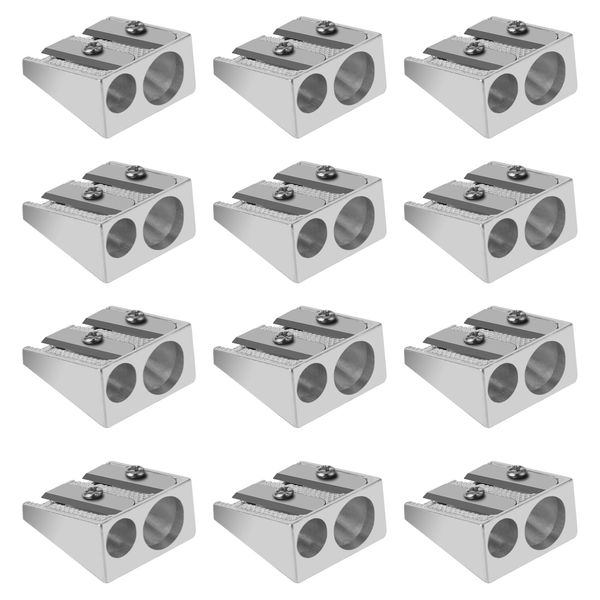 12er Pack Bleistiftspitzer Survival 2 Loch Bleistiftspitzer Aus Metall Manueller Anspitzer Aus Aluminiumlegierung Magnesium Bleistiftspitzer Mit Keilprofil Handgehalten (Silber)