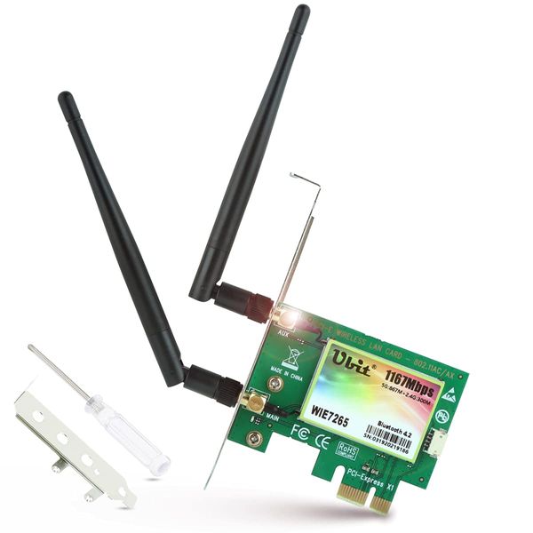 Ubit AC 1200Mbps Wireless WiFi PCIe Card 5GHz/2.4GHz Dual Band PCI Express Network Card with Bluetooth 4.2 and 2×Antenna for Desktop/PC Gaming(WIE7265)