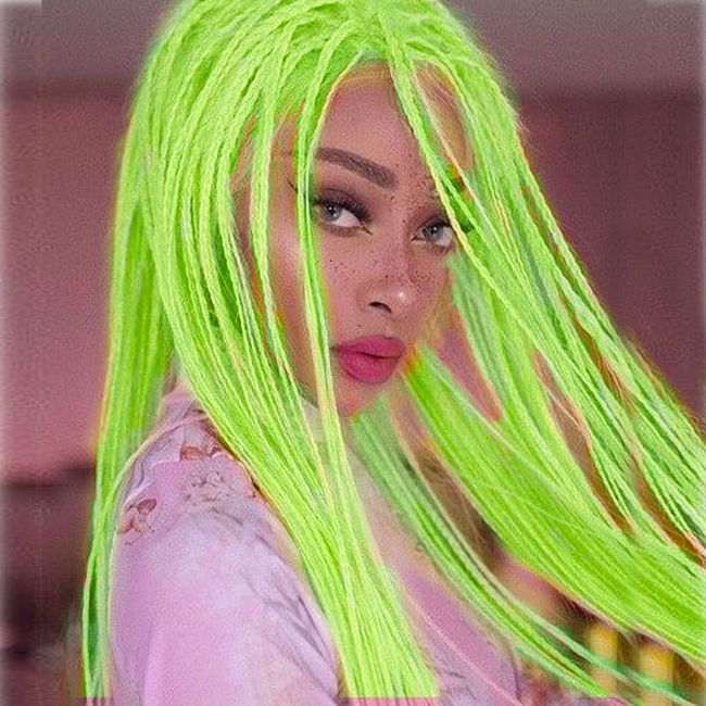Fluorescent Green Micro Braided Wigs for Women Long Mint Green Yellow Lace Front Wigs Realistic Braided Braids Synthetic Wigs Best Twist Box Braided Wigs with Natural Hairline Glueless Hair Cosplay Custome Party 28inches