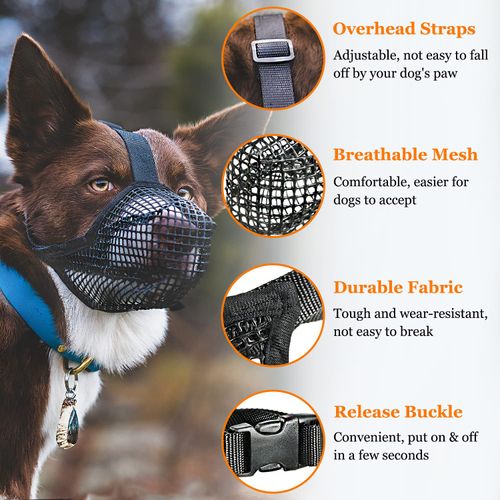 Crazy Felix Dog Muzzle, Soft Mesh Muzzle for Small Medium Large Dogs Labrador German Shepherd, Breathable Adjustable Muzzles for Biting, Chewing, and Scavenging, Allows Panting and Drinking