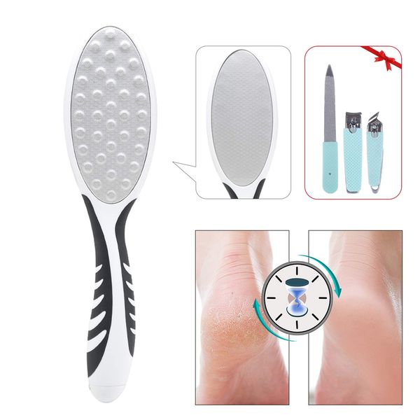 Pumice Foot File, Exfoliation, Heel Exfoliating Double-Sided Foot Files, Exfoliating Stainless Steel Foot Files, Silicone Handle, For Wet and Wet Feet Foot Care Set, Essential for the coming Season, Black