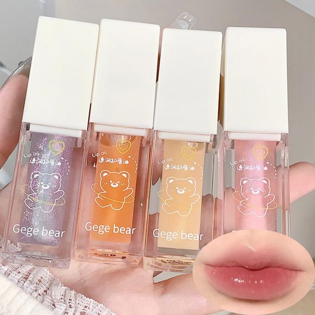 4PCS Hydrating Lip Gloss Set, Shimmer Hydration Mirror Lip Gloss Crystal Jelly Lip Oil Set Plumping Lip Glow Oil, Long Lasting Non Sticky Cute hydration lipgloss gift for water and teenage girl