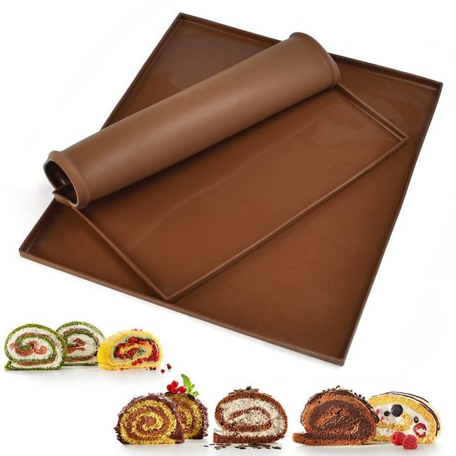 UTRUGAN 2 Stücke Silikon Backblech Rollmatte Antihaftbeschichtet Biskuitrollenmatte Silikonbackmatte 30.5 * 25.8 * 1cm Silikon-Kuchenrollenmatte Slikon Biskuitrolle Backform für Kochen, Backen