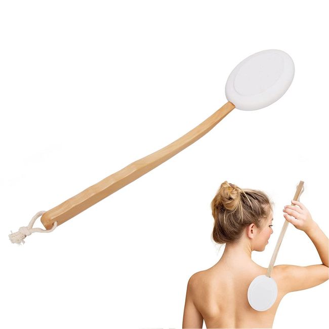 Lotion Applicator for Back Professional Wooden Long Handle Shower Back Scrubber Brush with Replacement Heads for Home Men Women