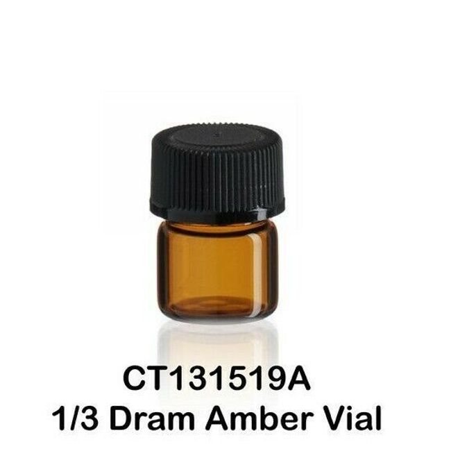 100 US Made Amber Glass Vials w/ Screw Caps 15 x 19 mm 1/3 Dram, 1.25 ml